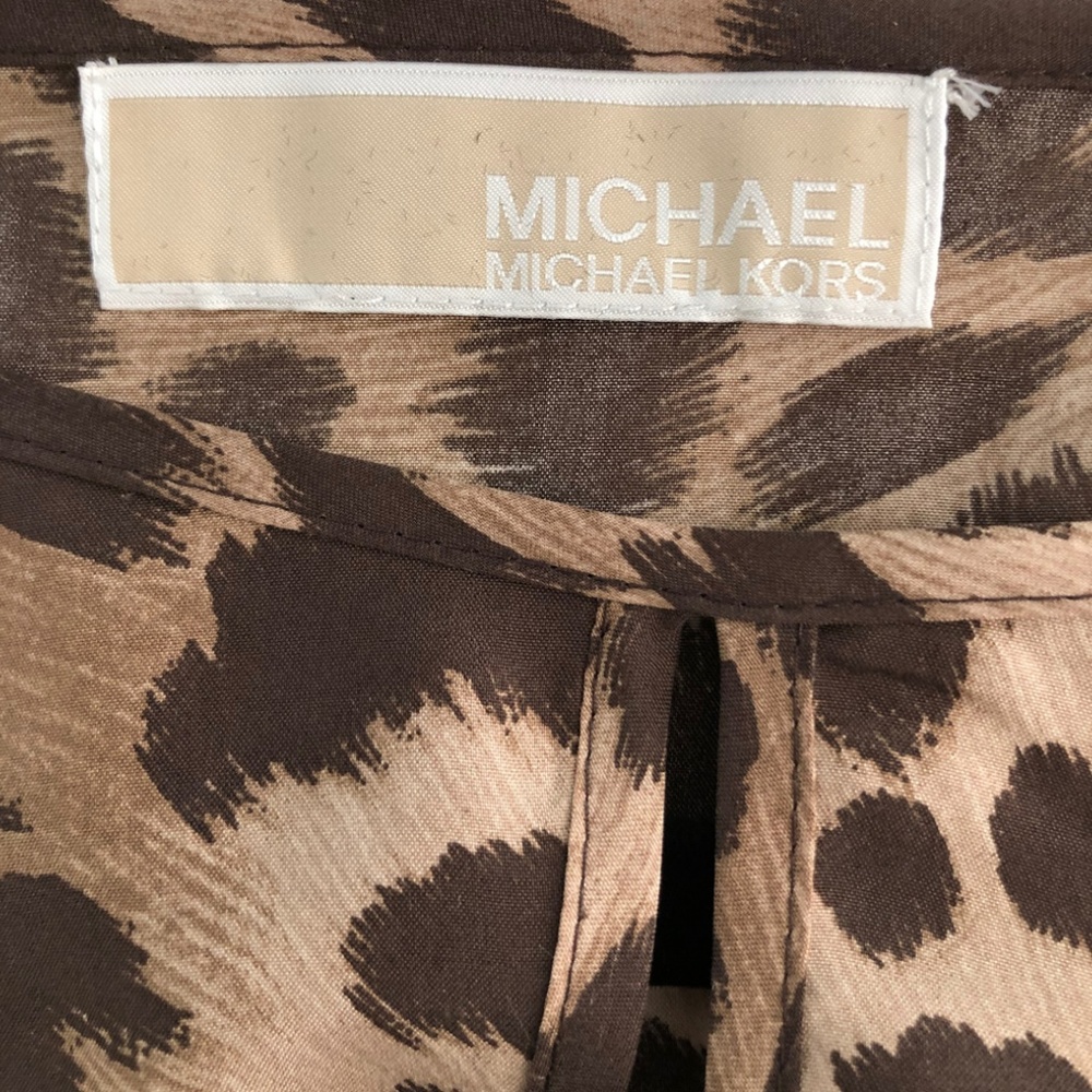 MICHAEL KORS SILK LEOPARD PEASANT BLOUSE PLUS - Picture 2 of 5
